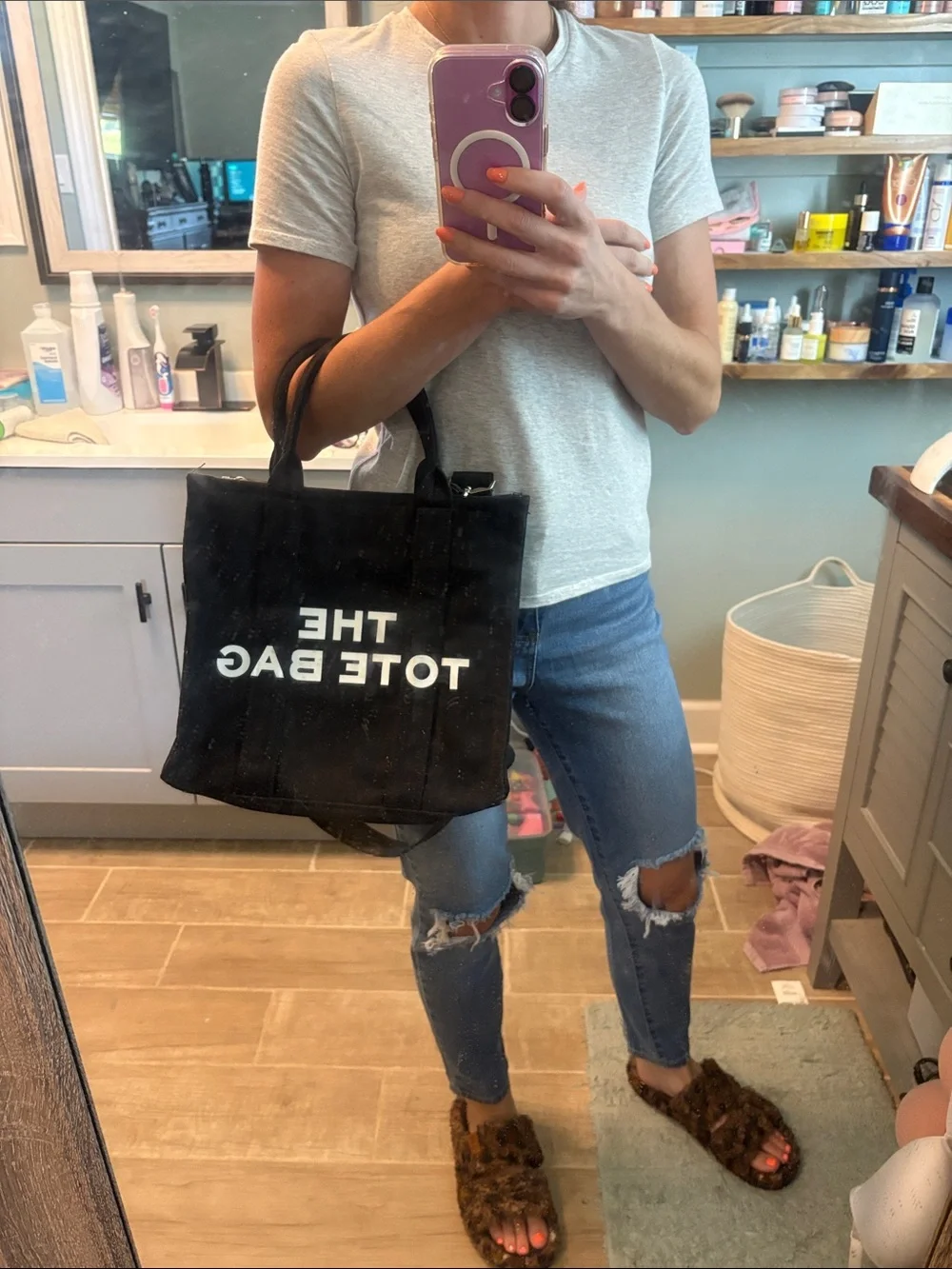 Amazon Black Canvas Tote with White 'THE TOTE BAG' Lettering